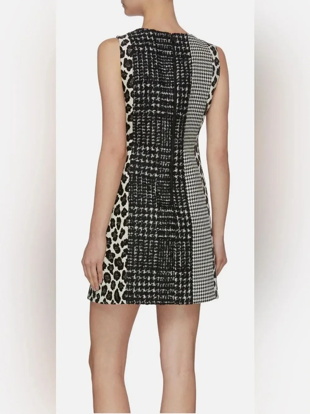 ALICE + OLIVIA Clyde wool-blend tweed, woven and leopard-jacquard dress Sz 4